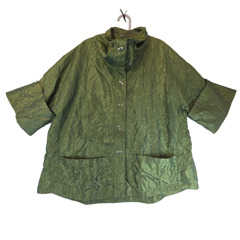 Vintage Crinkle Texture‎ Short Sleeve Top Jacket Green 80s 90s Lagenlook Large